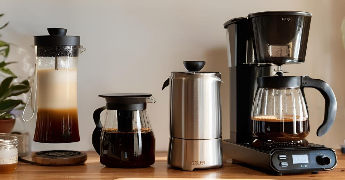 Good Morning Coffee: Kickstart Your Day the Right Way 4 Side-by-side images of a drip coffee maker, French press, pour-over setup, espresso machine, and cold brew jar.