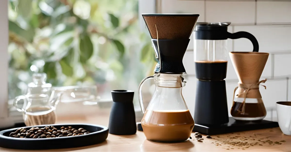 Ethiopian Yirgacheffe Coffee: A Complete Guide 1 A cozy coffee brewing setup featuring a pour-over method with Ethiopian Yirgacheffe coffee, using a Chemex dripper on a wooden counter.