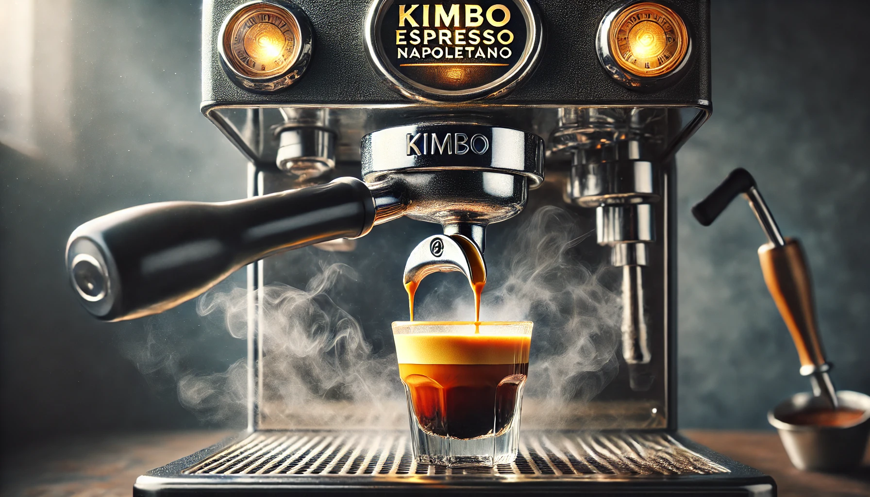 What Makes Kimbo Coffee So Special? 7 Key Facts You Need to Know 1 Espresso machine brewing a shot of Kimbo Espresso Napoletano, with a thick golden crema on top.