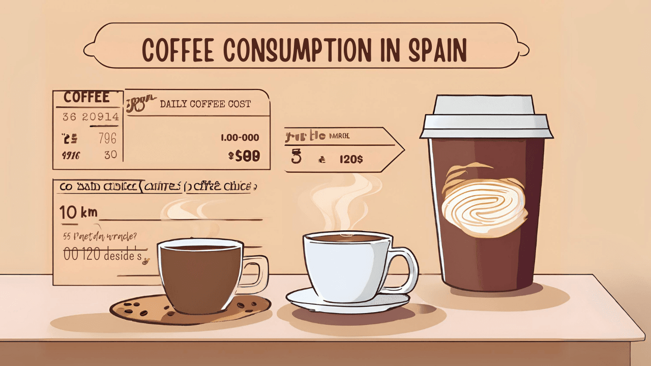 What Makes Spain Coffee Culture Unique? 2 Table showing coffee consumption statistics in Spain, including average cups per day, market value, and most popular drinks.