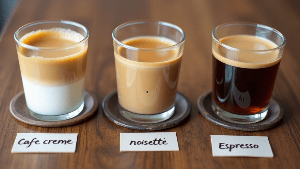 Discovering the Magic of French Coffee Culture While Traveling France 2 Various types of French coffee including café crème, noisette, and espresso.