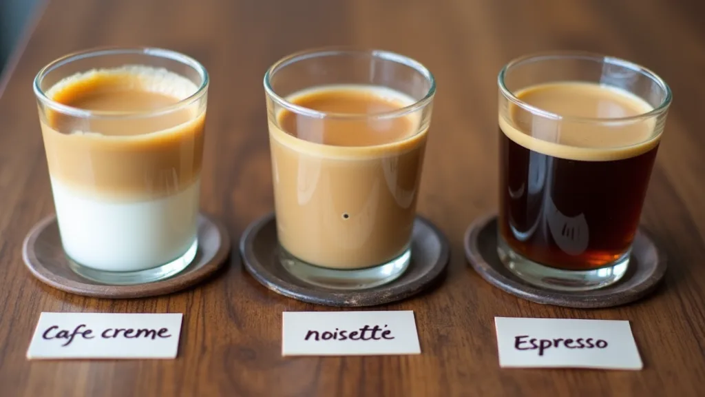 Discovering the Magic of French Coffee Culture While Traveling France 2 Various types of French coffee including café crème, noisette, and espresso.