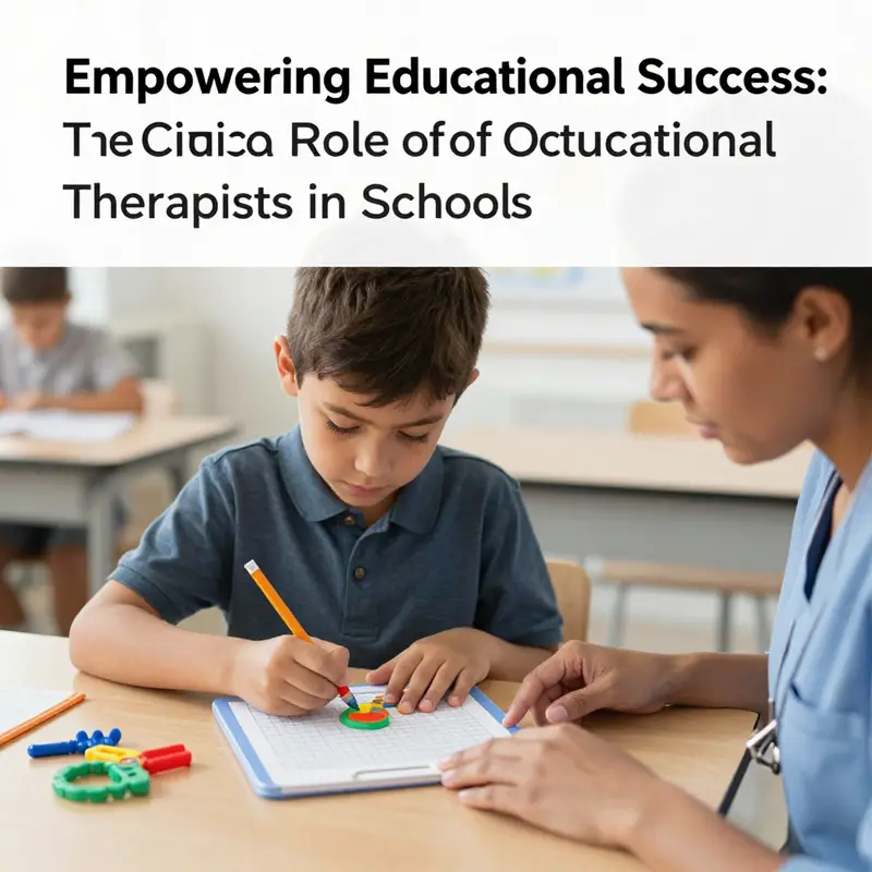 An occupational therapist supports a child in developing fine motor skills in a vibrant classroom setting.