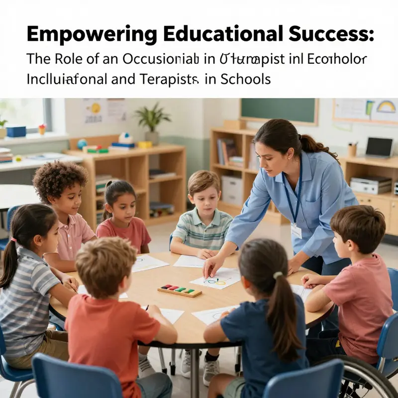 An occupational therapist supports a child in developing fine motor skills in a vibrant classroom setting.