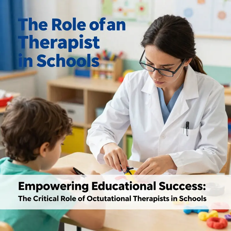 An occupational therapist supports a child in developing fine motor skills in a vibrant classroom setting.