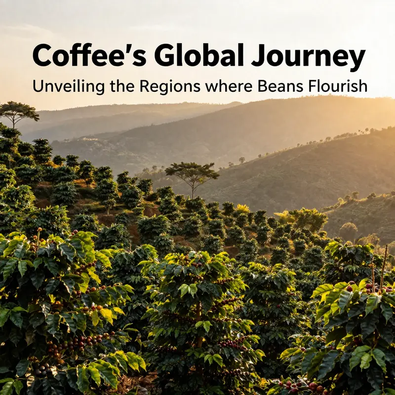 An illustrated map of the Coffee Belt, indicating major coffee-growing regions worldwide.