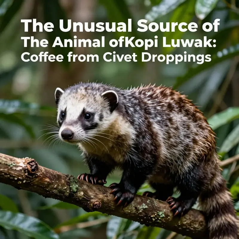 The Asian palm civet, known for its role in coffee production, seen in its natural habitat.