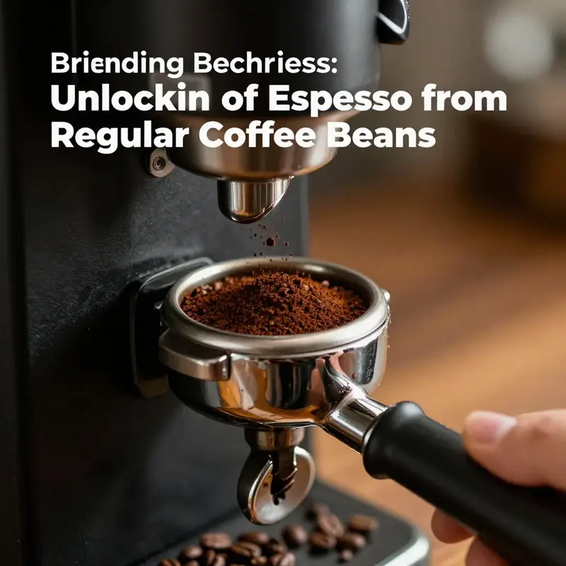 An array of regular and specialty coffee beans alongside rich espresso shots.