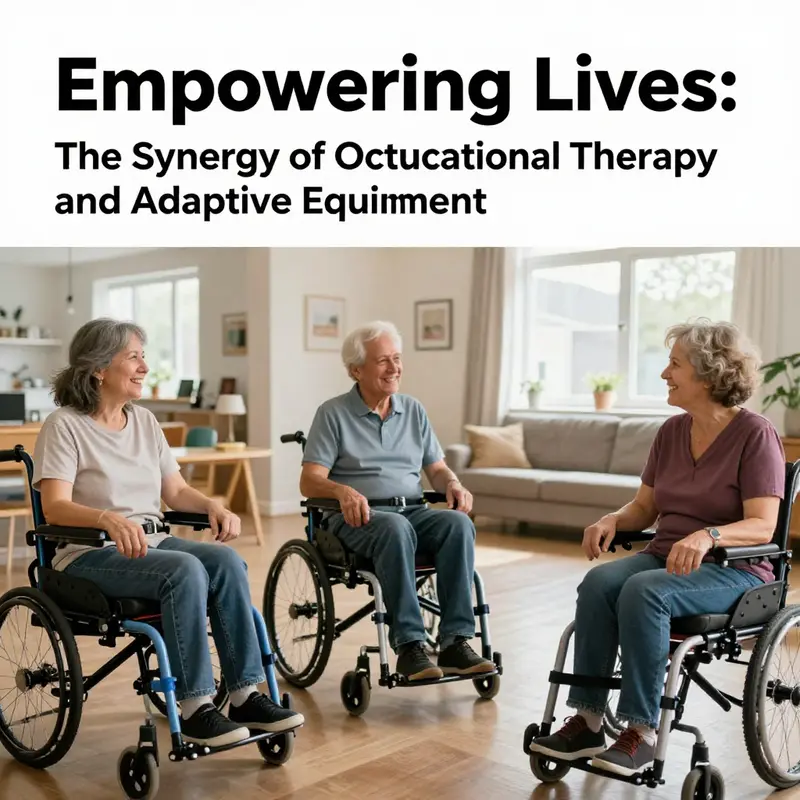 An occupational therapist showcases adaptive equipment to enhance patient independence.