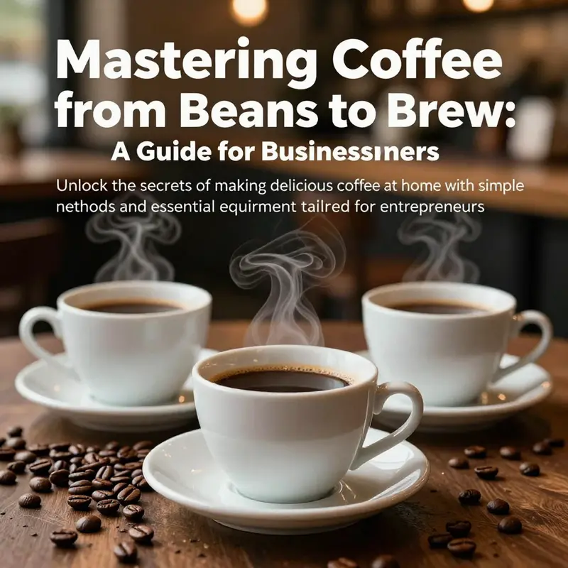 Aesthetic image of freshly brewed coffee in cups with coffee beans and a cozy café background.