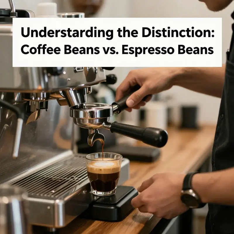 A comparison of the characteristics of coffee beans and espresso beans, showing different colors and sizes.