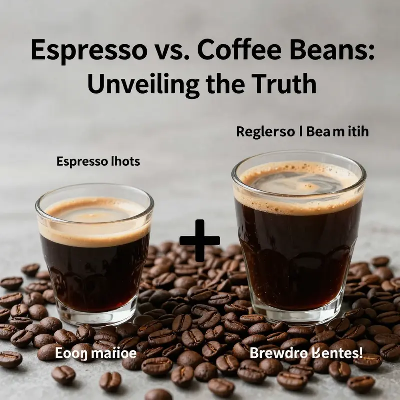 Visual representation of espresso brewing versus raw coffee beans.
