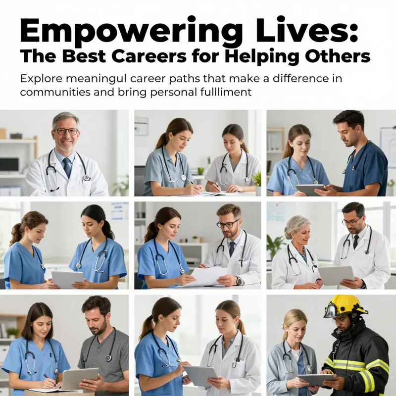 A collage of professionals from various helping careers, showcasing their roles in community service.