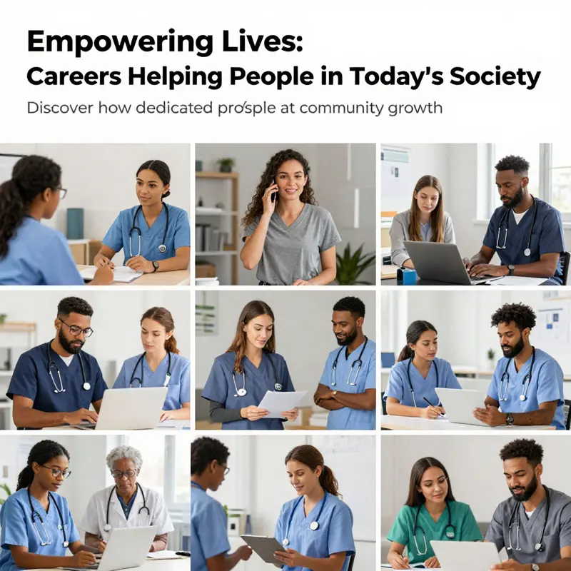 A collage of professionals actively engaged in helping roles, illustrating their contribution to society.