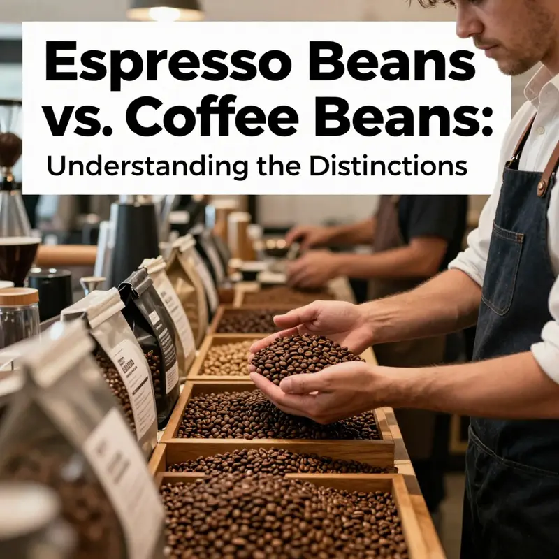 A visual comparison of dark roasted espresso beans and lighter roasted coffee beans.