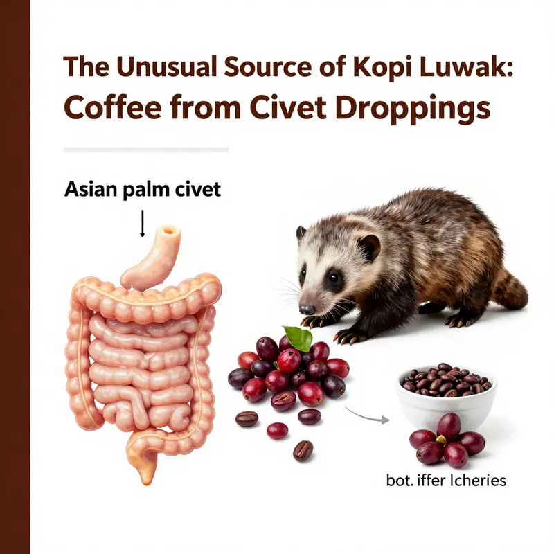 The Asian palm civet, known for its role in coffee production, seen in its natural habitat.