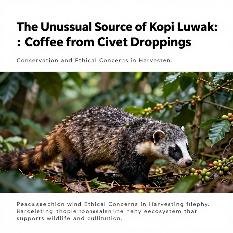 The Asian palm civet, known for its role in coffee production, seen in its natural habitat.