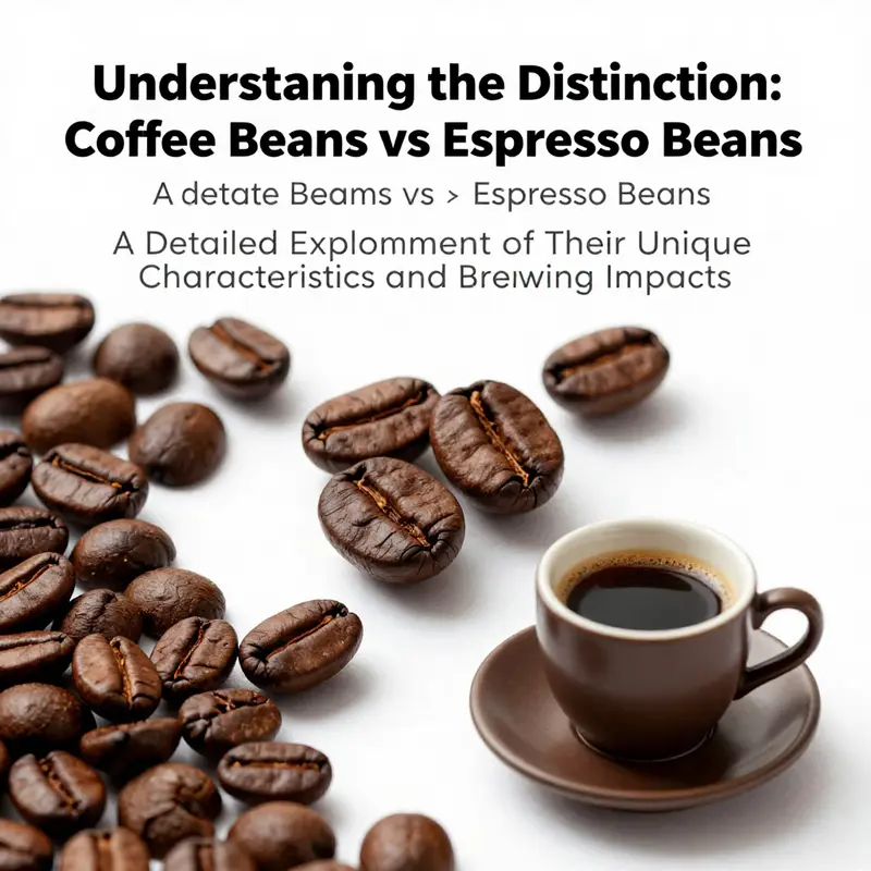 An artistic composition of coffee beans and espresso beans, illustrating their differences and the essence of the article.