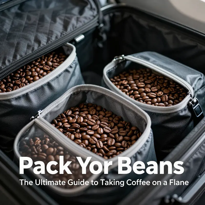 A collection of coffee beans being packed for travel highlighting the joy of coffee.
