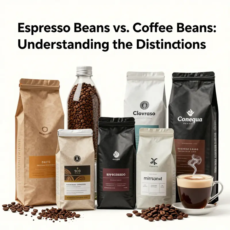 A visual comparison of dark roasted espresso beans and lighter roasted coffee beans.