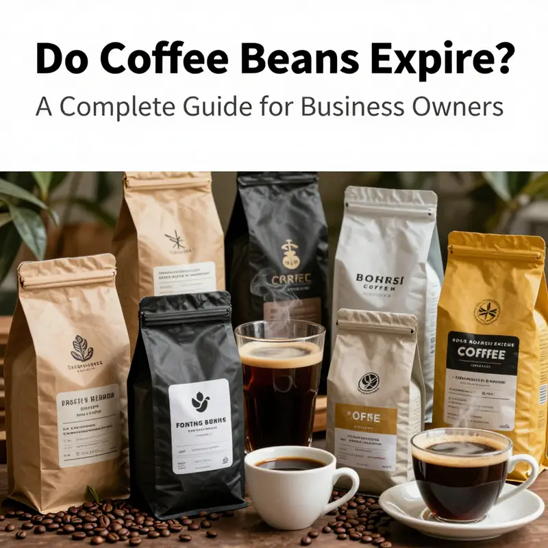 Assorted coffee bean bags next to a cup of freshly brewed coffee, emphasizing freshness.