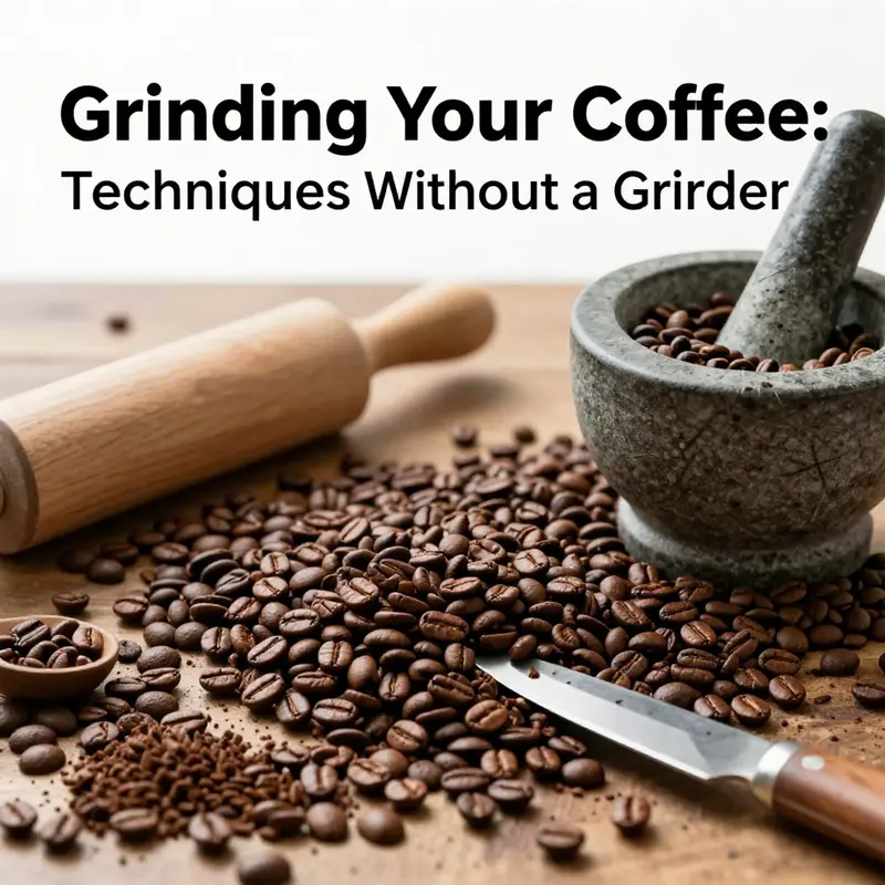 An arrangement showing different methods of grinding coffee, emphasizing creativity in home brewing.