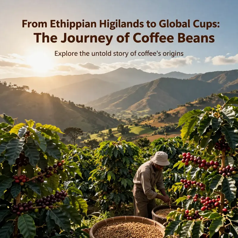 Stunning view of coffee plants growing in mountainous terrain, illustrating the origins of coffee.