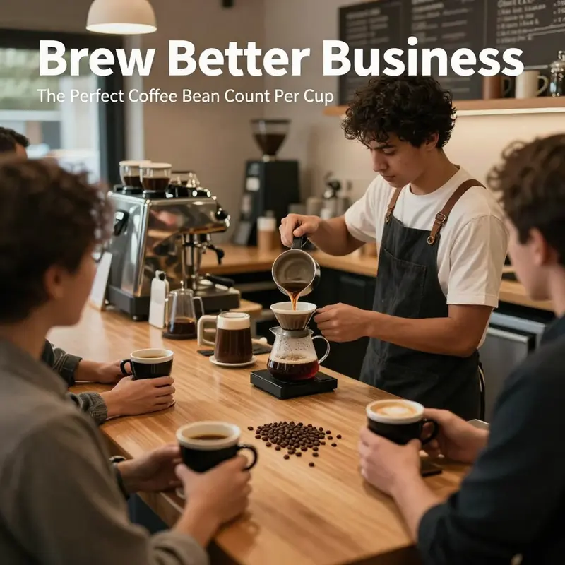 A barista in a coffee shop brewing coffee while customers enjoy their drinks.