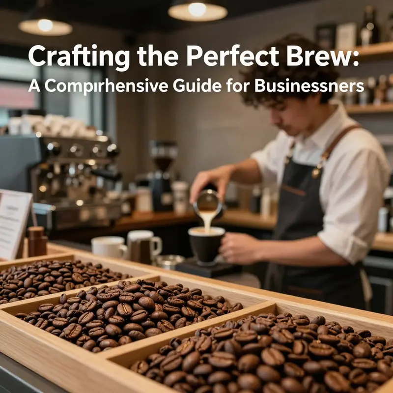 Coffee shop environment showing a barista at work, with roasted coffee beans prominently displayed.