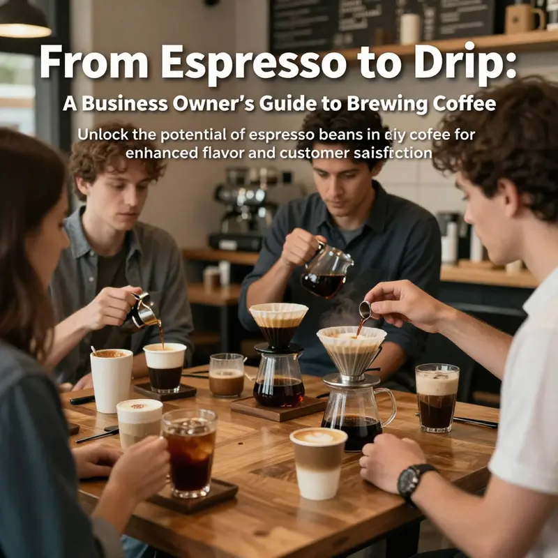 A busy coffee shop where customers engage with a diverse coffee menu featuring both espresso and drip coffee options.