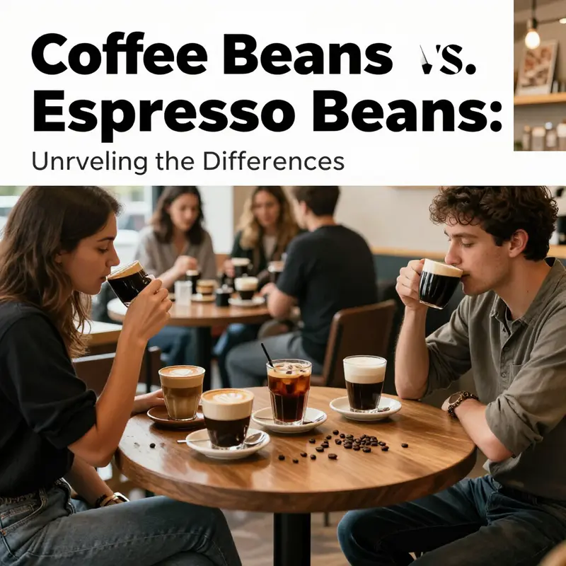 A bustling coffee shop scene with customers sipping coffee drinks and engaging in conversation.