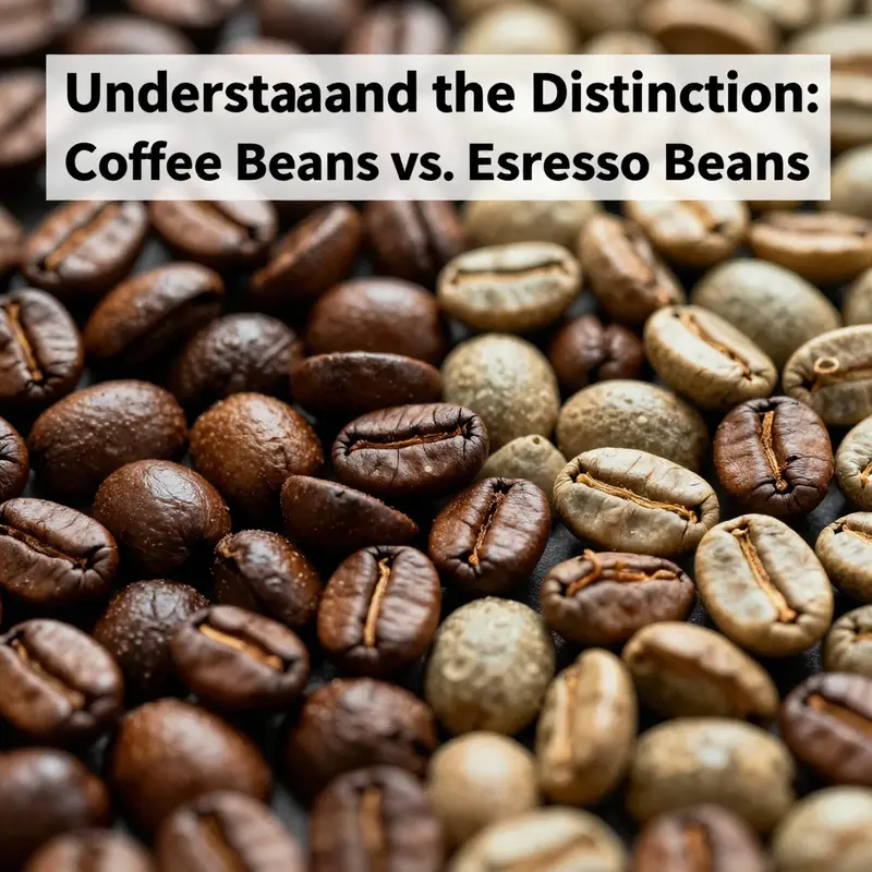 A comparison of the characteristics of coffee beans and espresso beans, showing different colors and sizes.