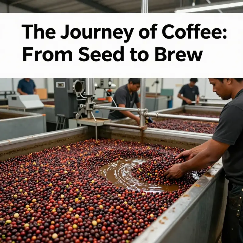 Coffee cherries growing on the plant, ready for harvest.