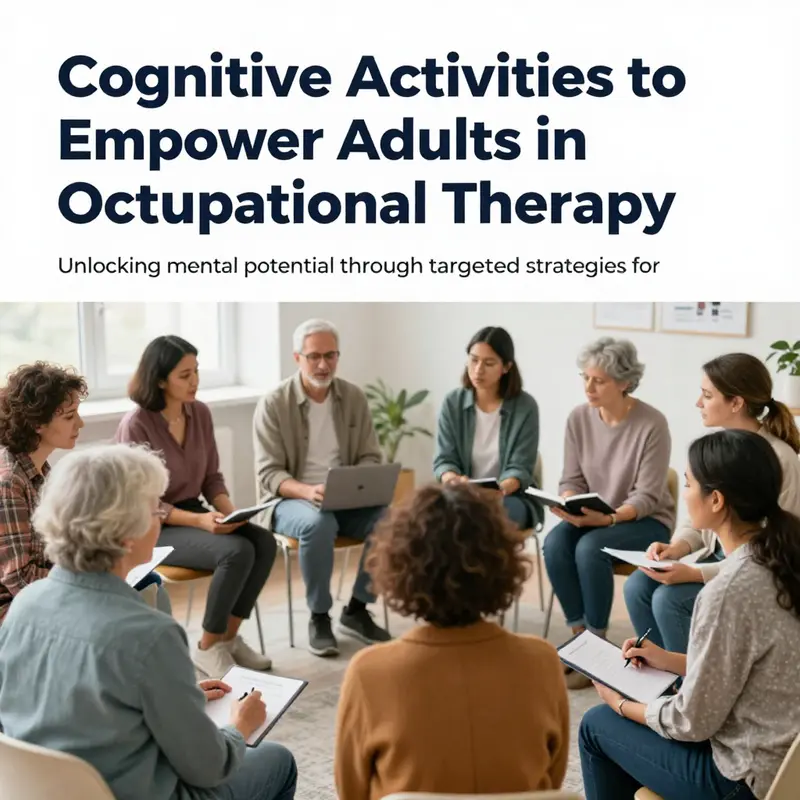 Adults participating in occupational therapy cognitive activities, showcasing a supportive environment.