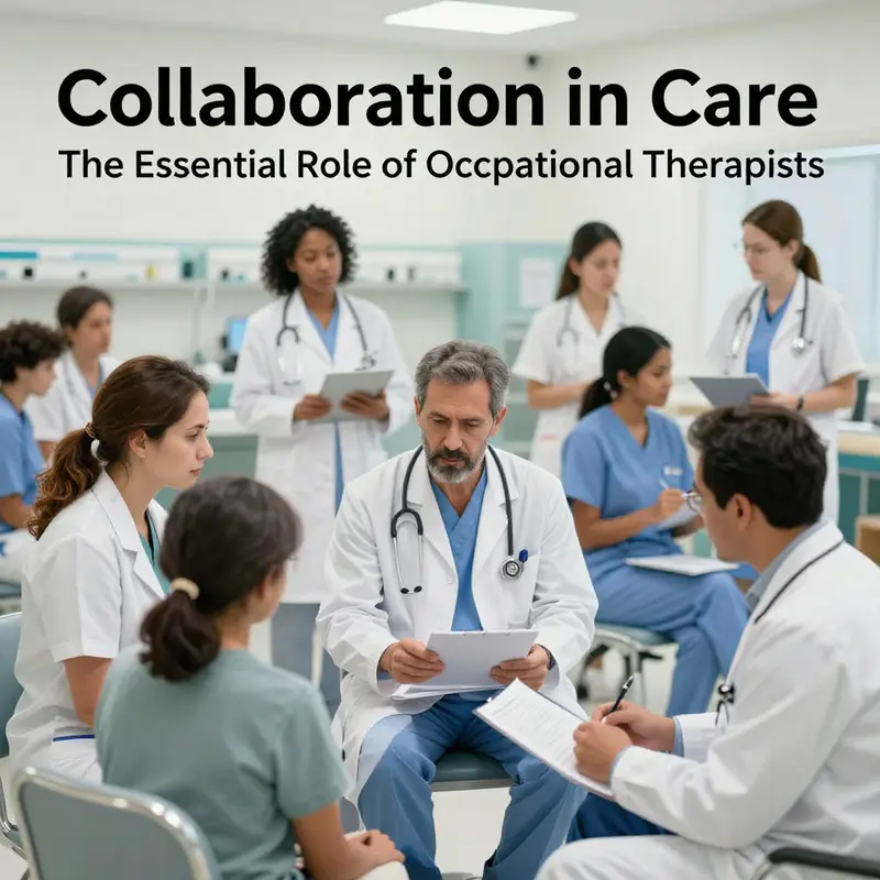 A group of healthcare professionals, including occupational therapists, actively collaborating to provide comprehensive care for patients.