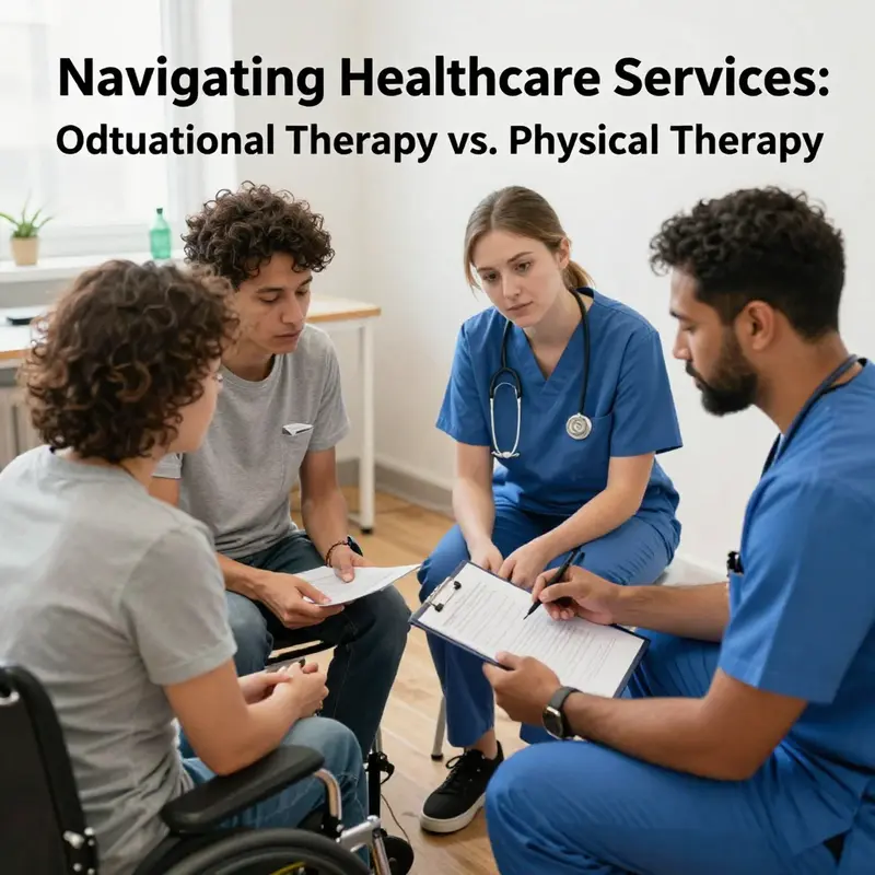 A visual representation of the distinct roles of occupational therapy and physical therapy in patient care.
