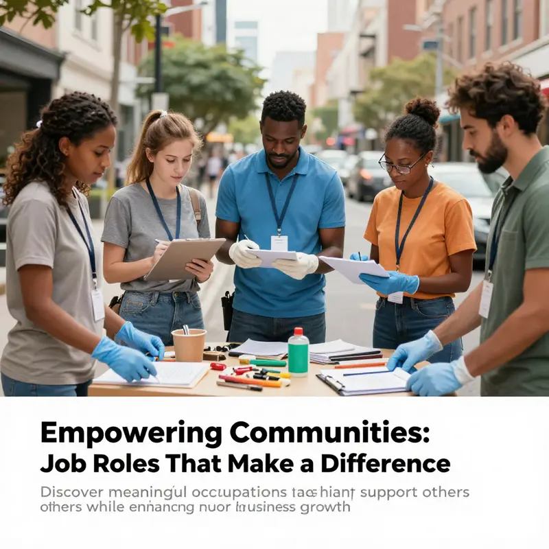 A diverse group of community service professionals working together to improve societal conditions, symbolizing the importance of supportive roles.