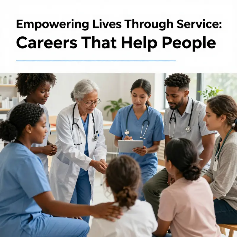 A group of professionals from various sectors working together to support community well-being, showcasing the collective impact of jobs that help people.