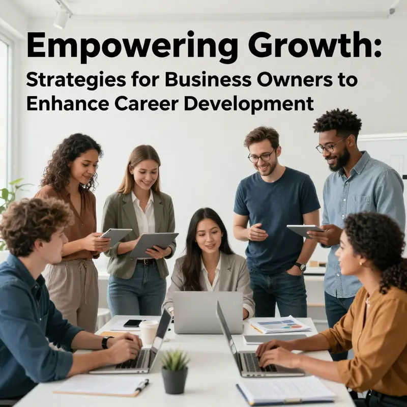 A diverse group of employees collaborating in a modern office setting, representing career growth and development.