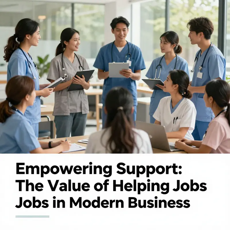 A collection of professionals from healthcare, education, and social services engaging with individuals in need, representing helping jobs.