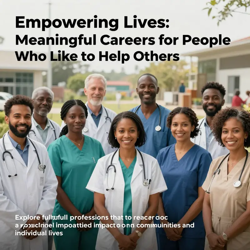 A group of individuals from healthcare, social work, and education in a supportive community environment, representing careers focused on helping others.