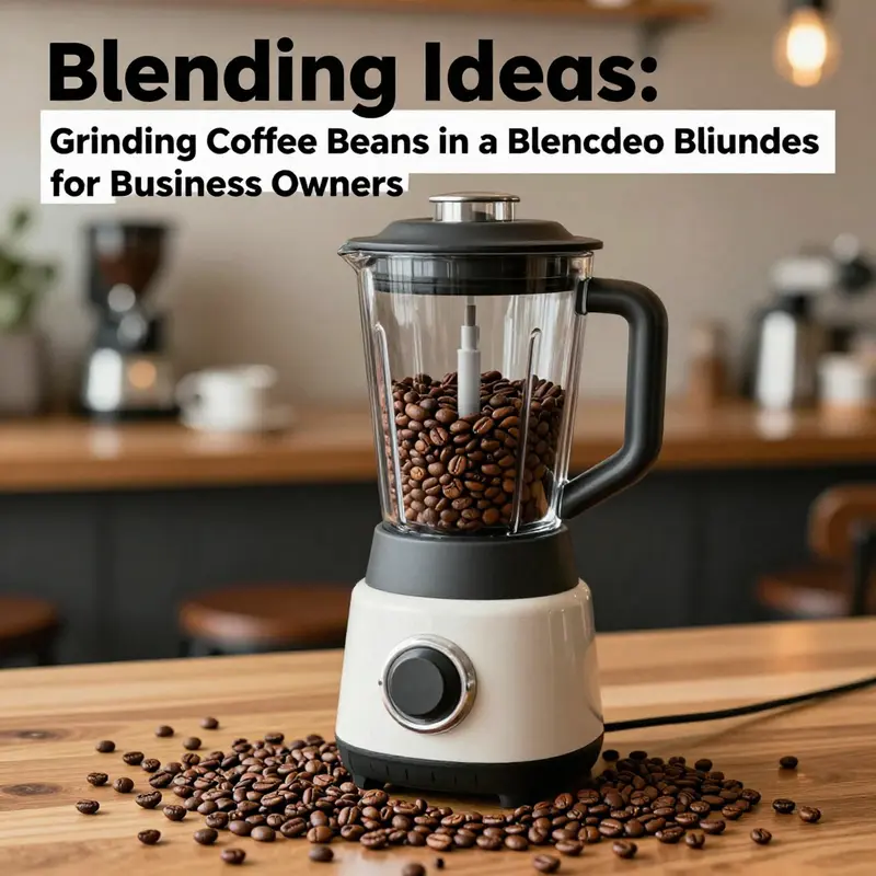 A colorful arrangement of coffee beans and a blender in a café environment, symbolizing the topic of grinding coffee beans in a blender.