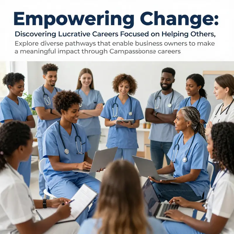 A diverse group of professionals engaged in different helping roles, demonstrating unity in service.