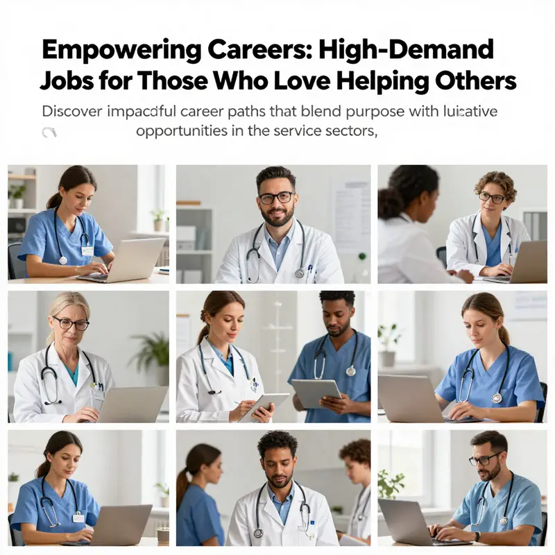 A collage showing professionals from healthcare to non-profit sectors working together to help others.