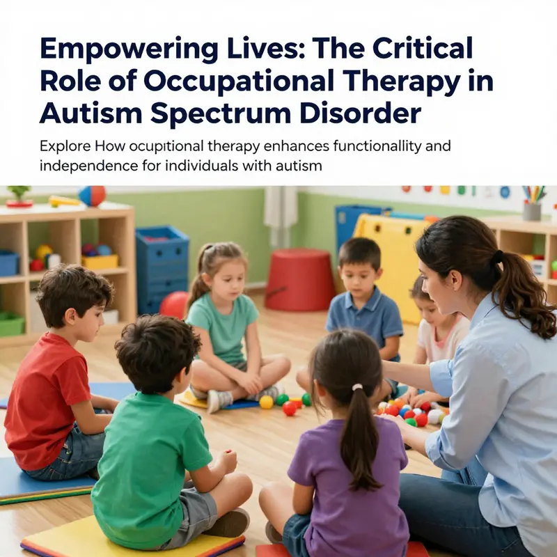 A colorful and engaging occupational therapy session with children with Autism Spectrum Disorder participating actively under the guidance of a therapist.