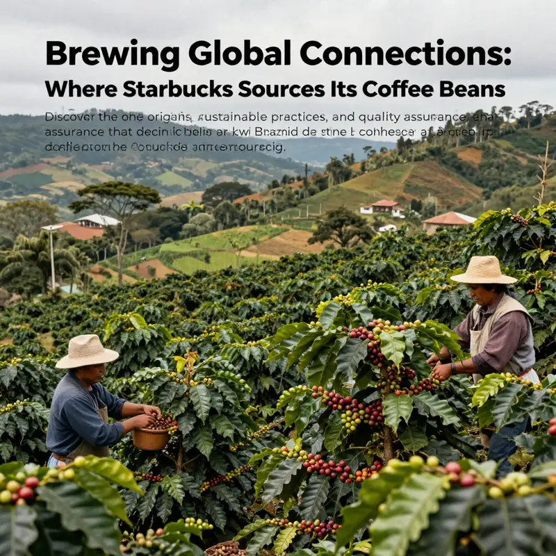 A beautiful landscape of coffee plantations in Colombia and Brazil with farmers harvesting ripe coffee cherries.