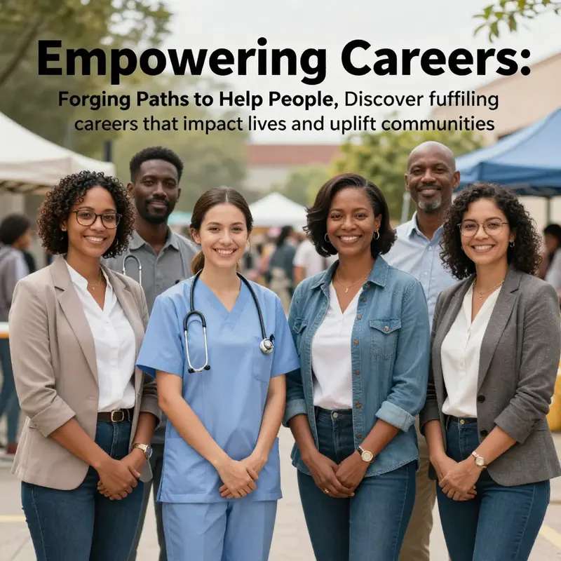 A diverse group of professionals dedicated to helping others, symbolizing teamwork and community service.