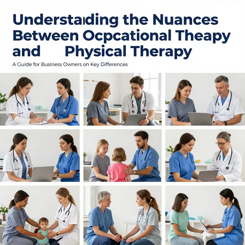 A collage image displaying occupational and physical therapists engaging with patients across different settings.