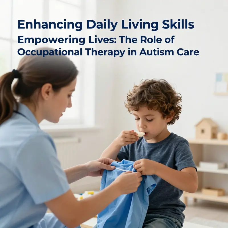 A therapist aids a child in mastering everyday living skills through engaging activities.