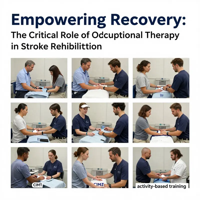 An occupational therapist assisting a stroke survivor with hand exercises to enhance motor control.